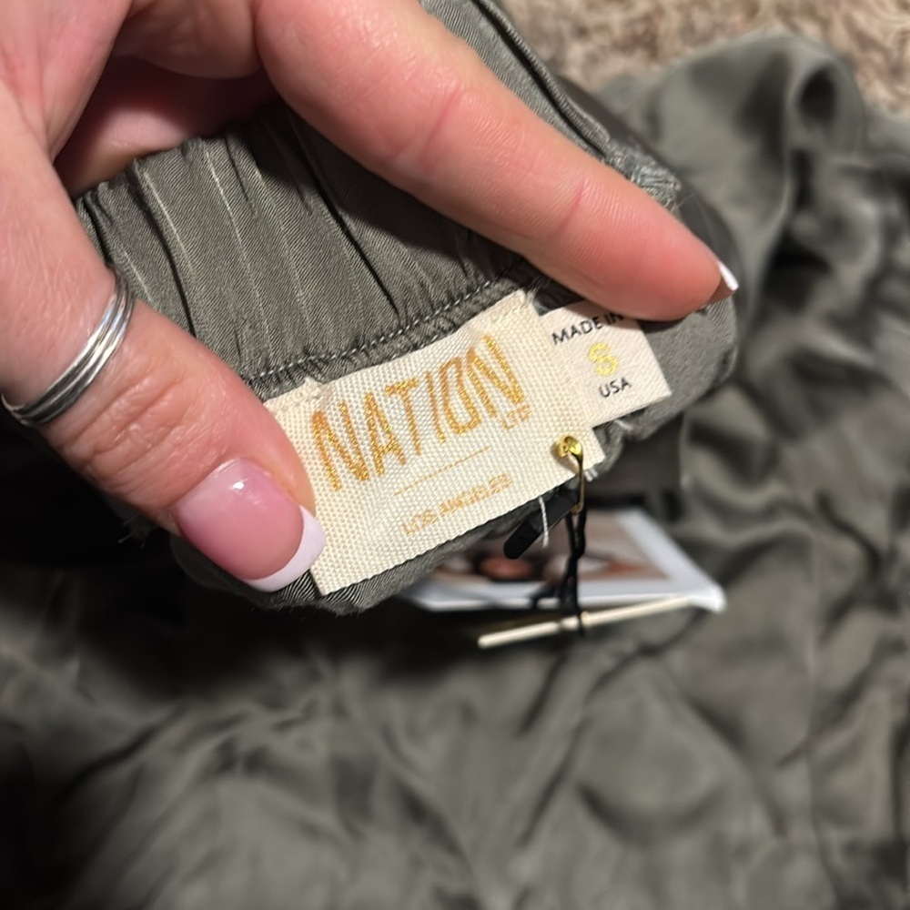 Nation LTD Birdie Olive Green Satin Mini Skirt S - Picture 3 of 4